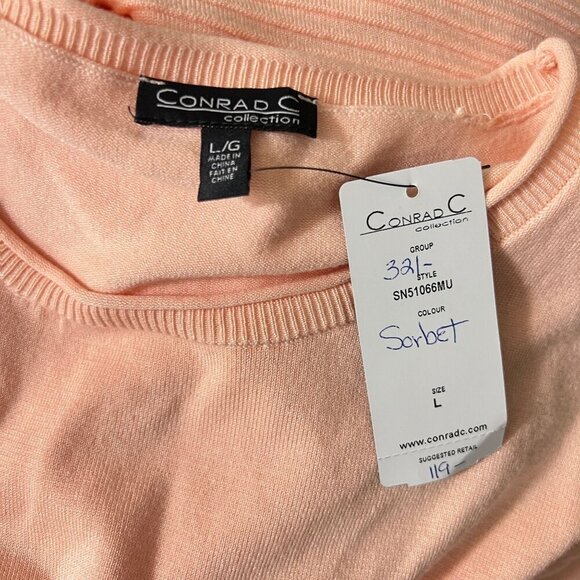 Conrad C Collection Sorbet Peach Sweater Size L Ribbed Rolled Neck w/scarf - Picture 10 of 10